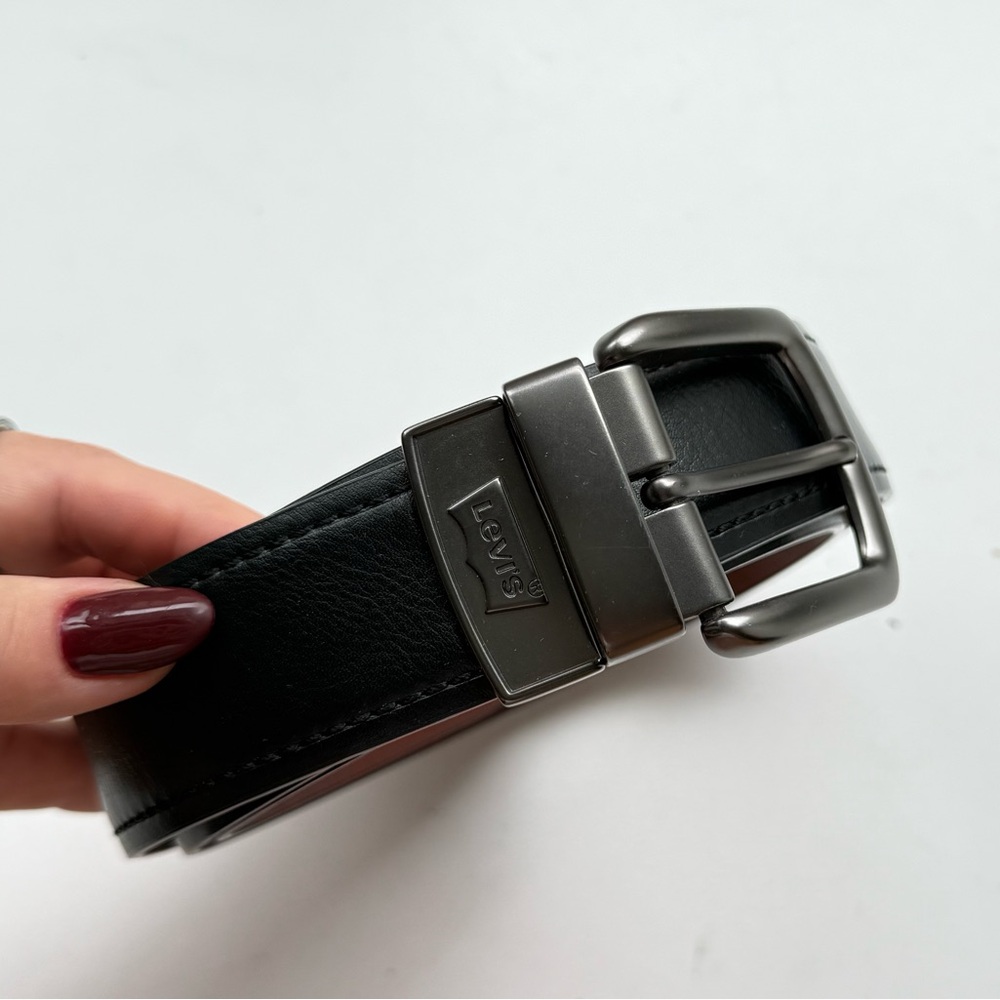 Levi's Black Leather Belt with Silver Buckle